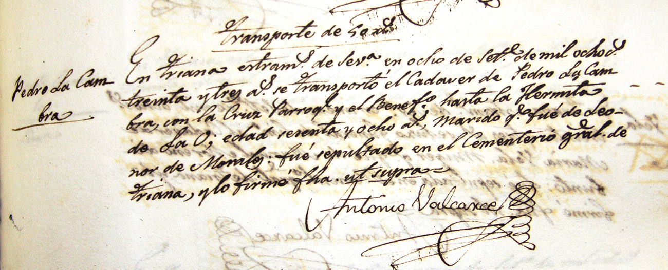 Certificado de defunción de don Pedro Lacambra, 1833. Imagen: Archivo Manuel Bohórquez